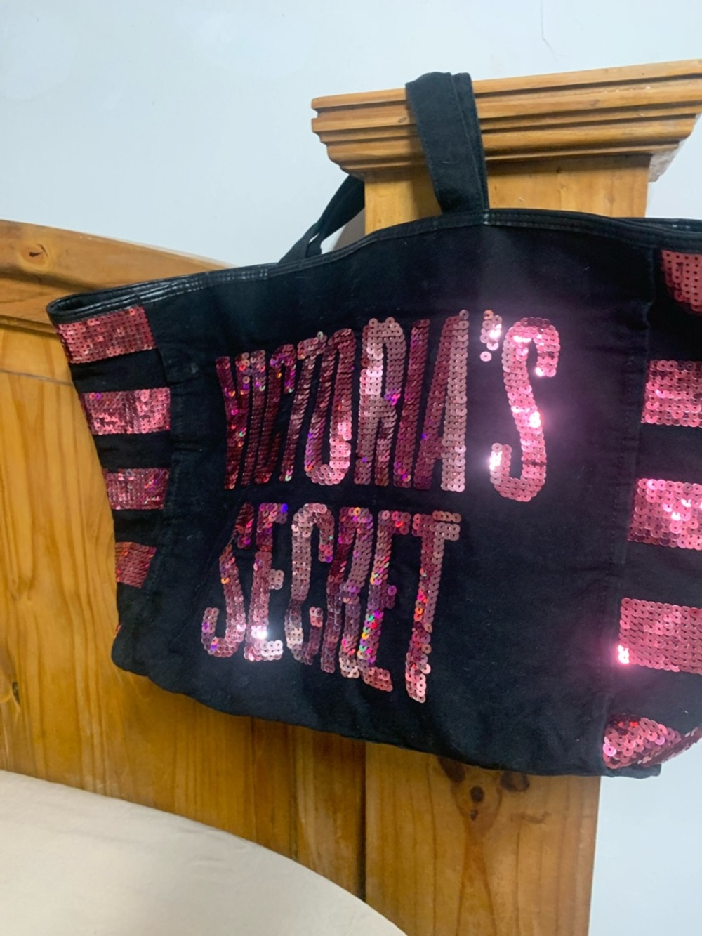 Victoria's Secret Black Tote with Pink Sequin Logo